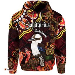 australian astrology zip up and pullover hoodie sagittarius kookaburra zodiac aboriginal vibes red