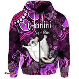 australian astrology zip up and pullover hoodie gemini sugar glider zodiac aboriginal vibes pink