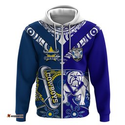 custom text and number bulldogs and cowboys rugby hoodie together indigenous