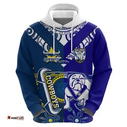 custom text and number bulldogs and cowboys rugby hoodie together indigenous