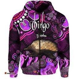 australian astrology zip up and pullover hoodie virgo echidna zodiac aboriginal vibes pink