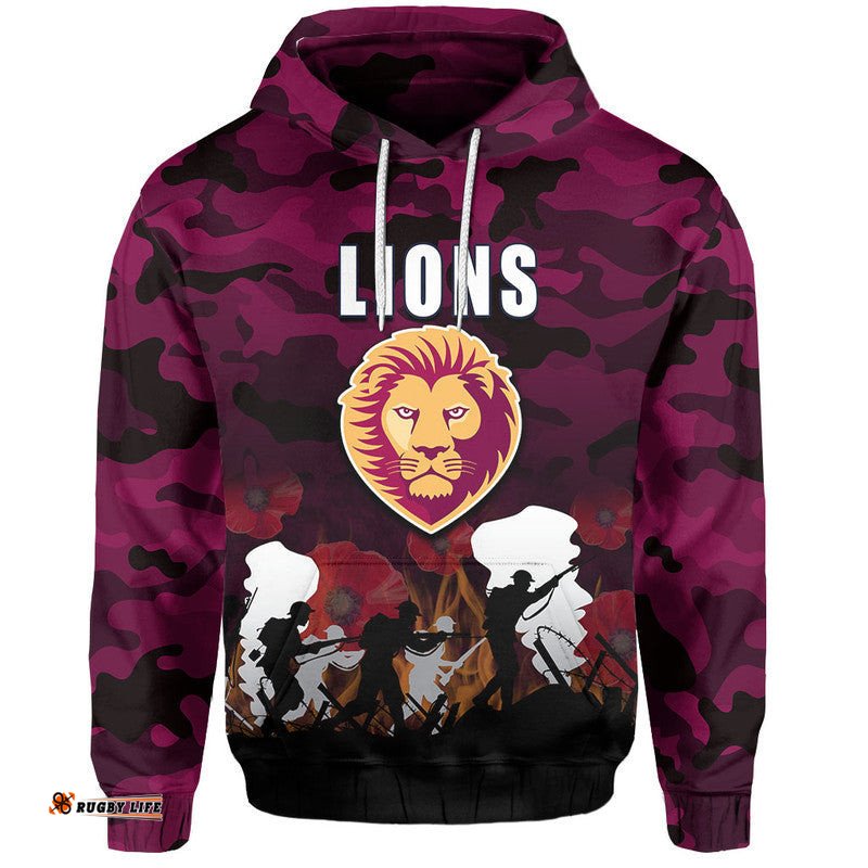 custom personalised afl anzac day hoodie lions army style
