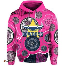 custom personalised and number cowboys rugby hoodie aboriginal pink jersey