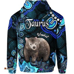 australian astrology zip up and pullover hoodie taurus wombat zodiac aboriginal vibes blue