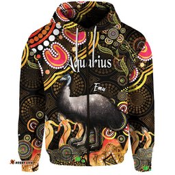 custom personalised australian astrology zip up and pullover hoodie aquarius emu glider zodiac aboriginal vibes gold
