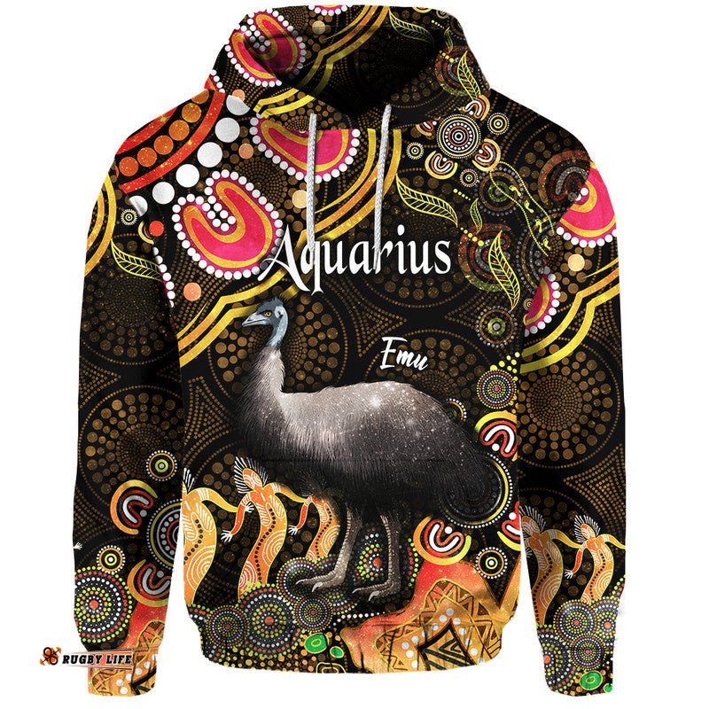 custom personalised australian astrology zip up and pullover hoodie aquarius emu glider zodiac aboriginal vibes gold