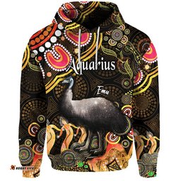 custom personalised australian astrology zip up and pullover hoodie aquarius emu glider zodiac aboriginal vibes gold