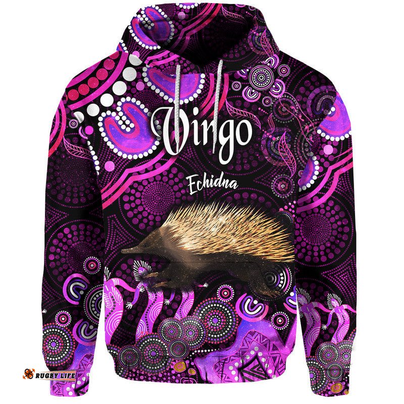 custom personalised australian astrology zip up and pullover hoodie virgo echidna zodiac aboriginal vibes pink