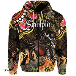 australian astrology zip up and pullover hoodie scorpio redback spider zodiac aboriginal vibes gold