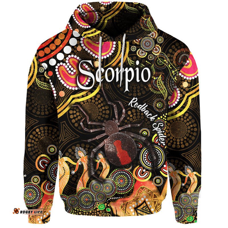 australian astrology zip up and pullover hoodie scorpio redback spider zodiac aboriginal vibes gold