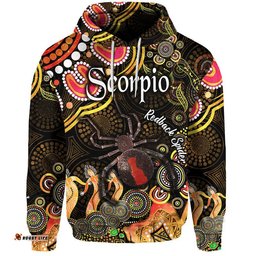 australian astrology zip up and pullover hoodie scorpio redback spider zodiac aboriginal vibes gold