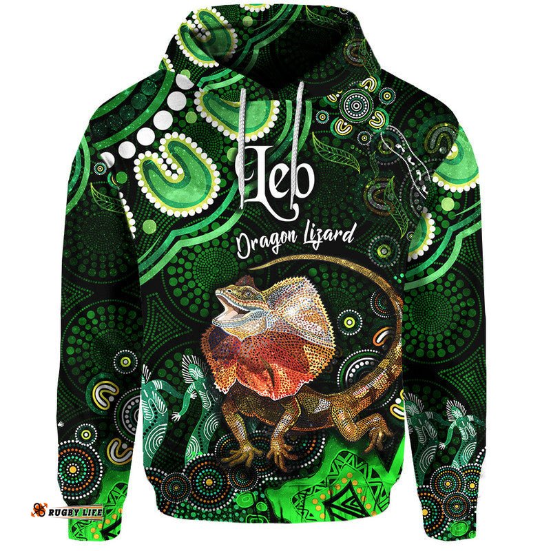 custom personalised australian astrology zip up and pullover hoodie leo dragon lizard zodiac aboriginal vibes green