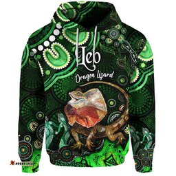 custom personalised australian astrology zip up and pullover hoodie leo dragon lizard zodiac aboriginal vibes green