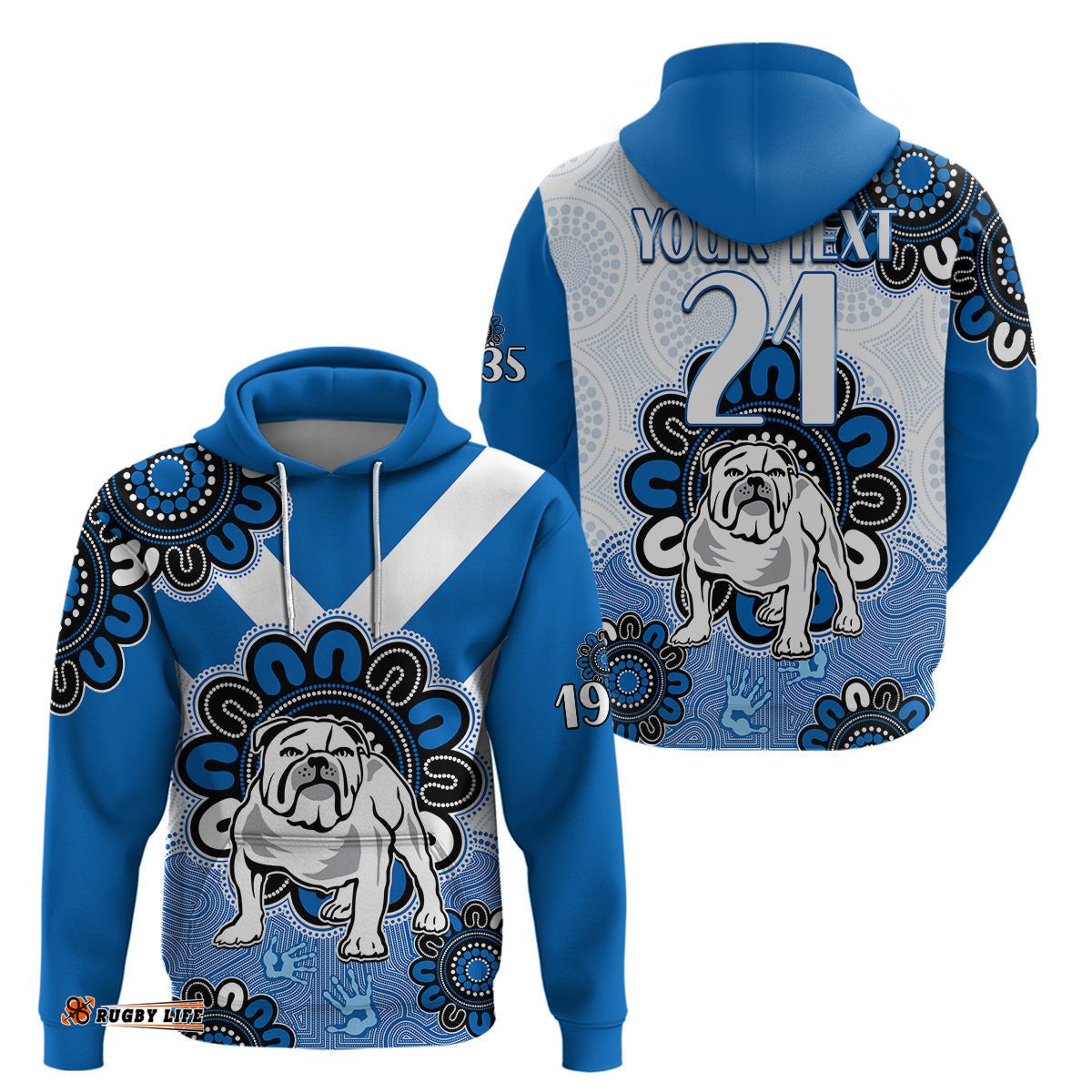 custom personalised nrl canterbury bankstown bulldogs rugby berries 1935 aboriginal hoodie