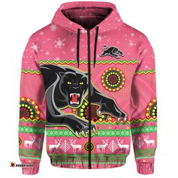 panthers christmas hoodie aboriginal pattern penrith pink version
