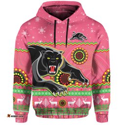 panthers christmas hoodie aboriginal pattern penrith pink version