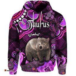 custom personalised australian astrology zip up and pullover hoodie taurus wombat zodiac aboriginal vibes pink