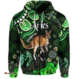 custom personalised australian astrology zip up and pullover hoodie aries kangaroo zodiac aboriginal vibes green