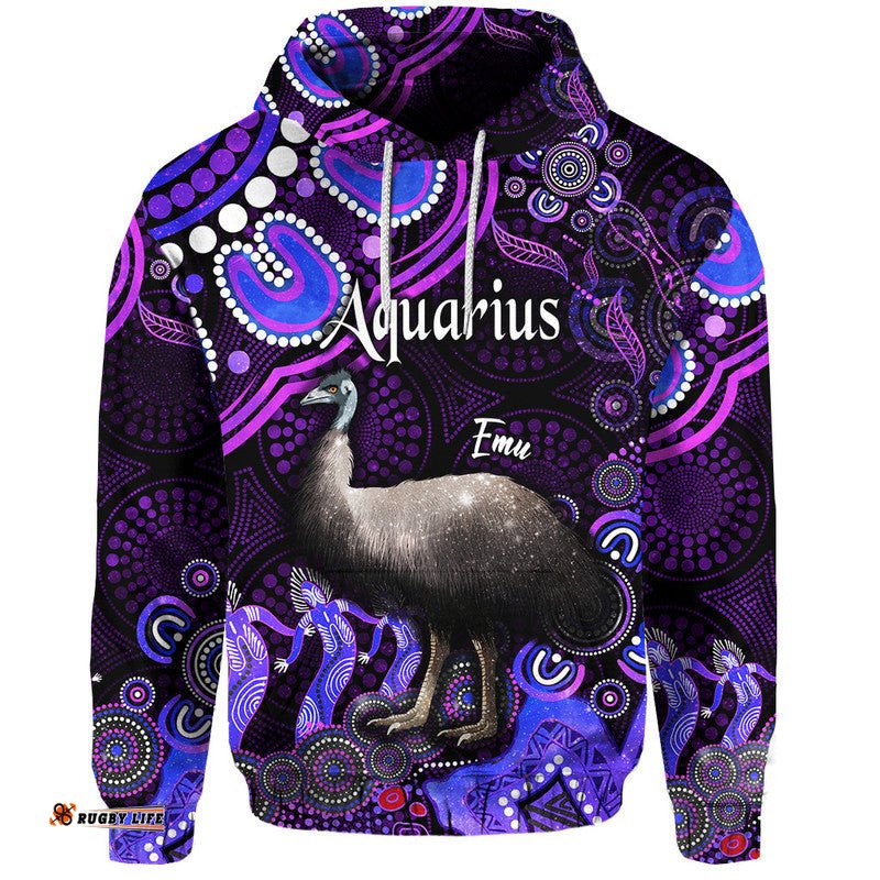 custom personalised australian astrology zip up and pullover hoodie aquarius emu glider zodiac aboriginal vibes purple