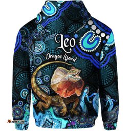 australian astrology zip up and pullover hoodie leo dragon lizard zodiac aboriginal vibes blue