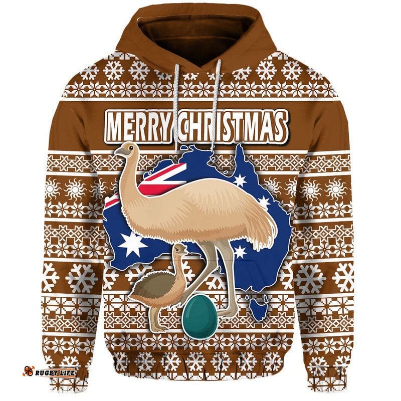 custom personalised australian emu christmas vibe with aboriginal dot painting style zip up and pullover hoodie