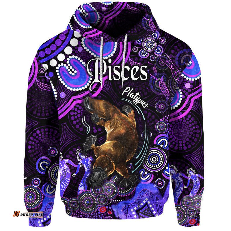 australian astrology zip up and pullover hoodie pisces platypus zodiac aboriginal vibes purple
