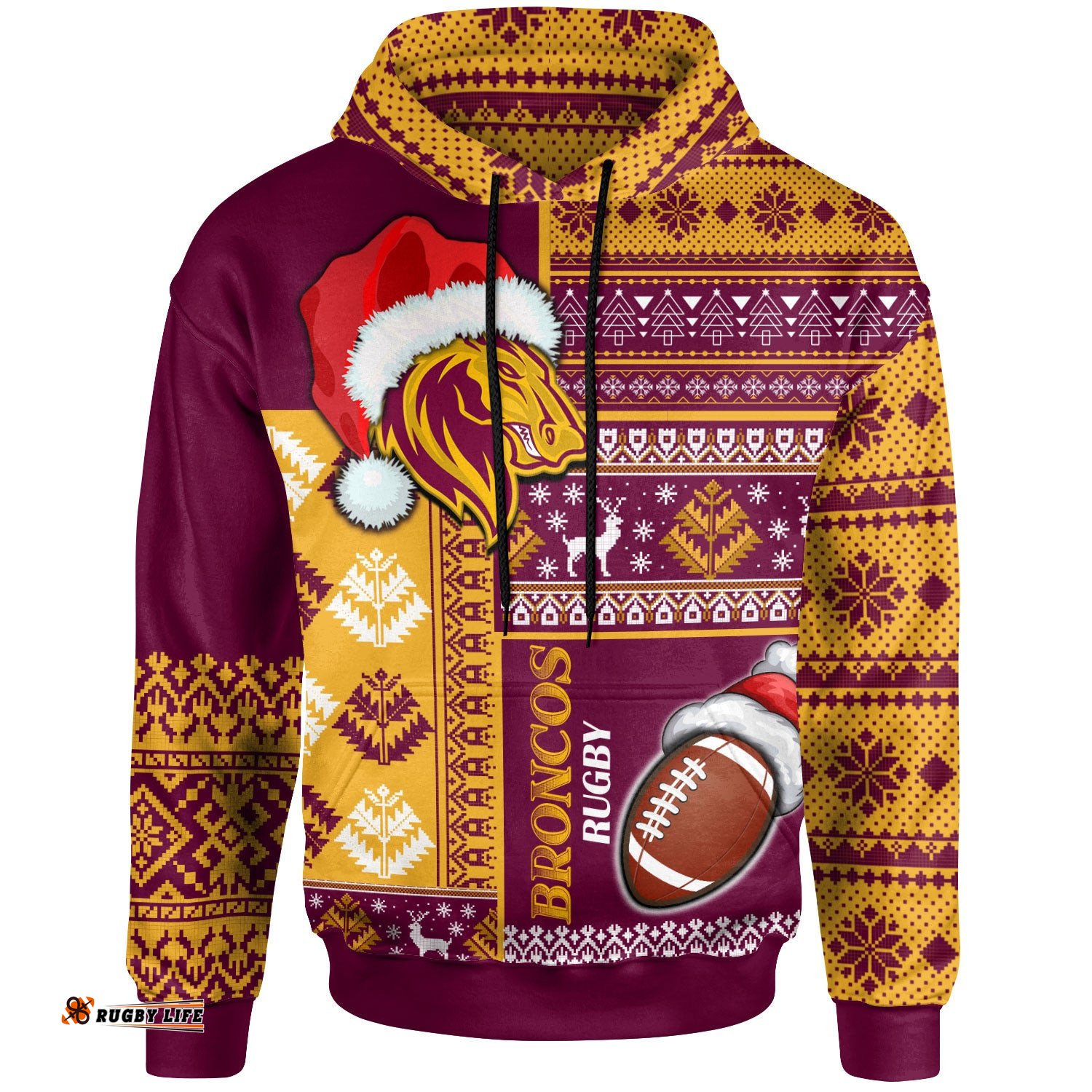 broncos rugby hoodie custom christmas snowflakes broncos mascot hoodie