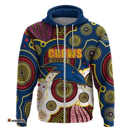 custom personalised and number crows afl hoodie aboriginal patterns