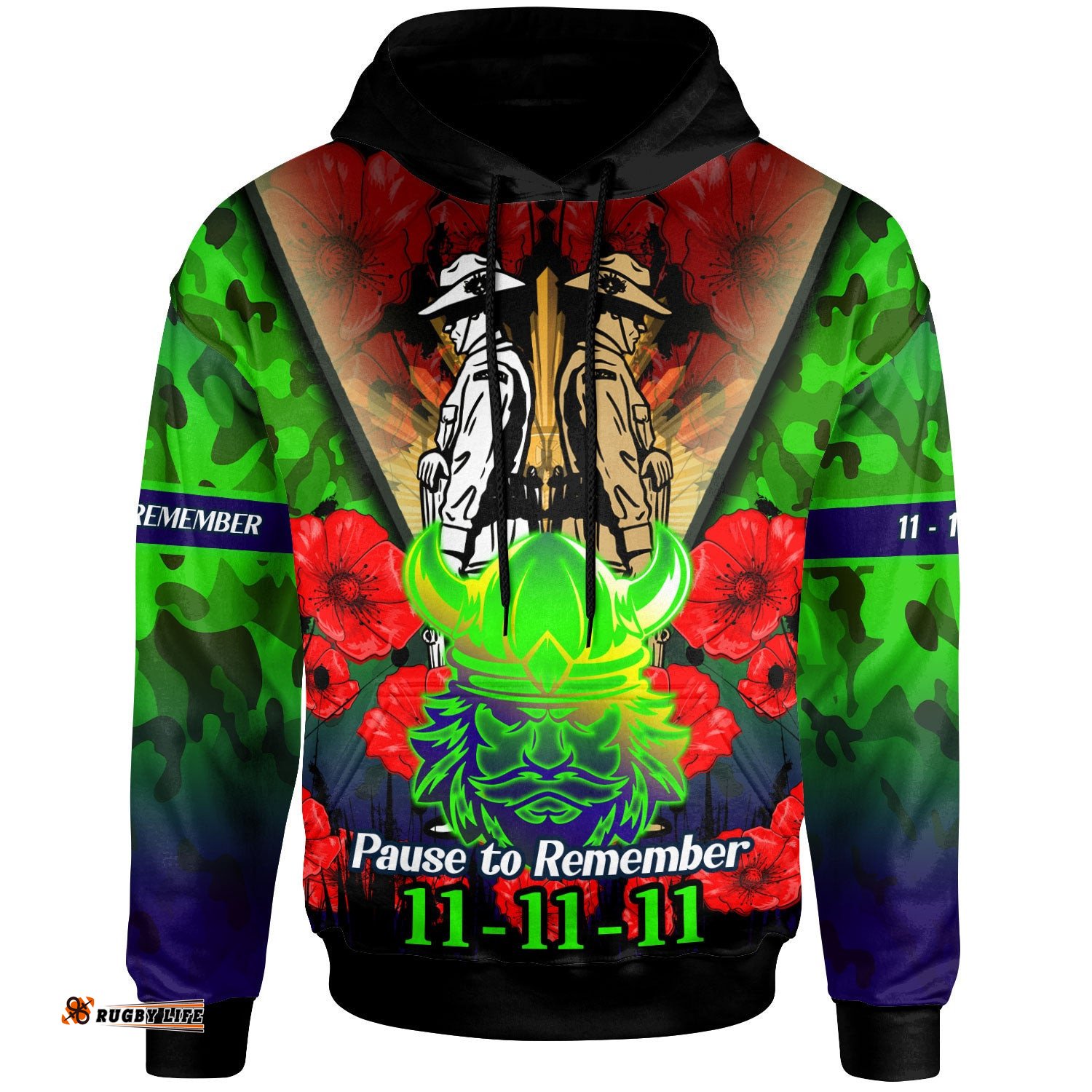 raiders rugby hoodie custom remembrance day pause to remember hoodie