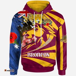 broncos rugby hoodie custom remembrance broncos with poppy and rosemary hoodie