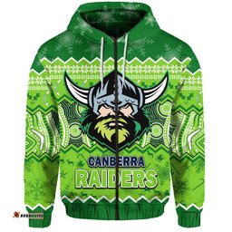 custom personalised canberra the green machine raiders aboriginal christmas vibe zip up and pullover hoodie