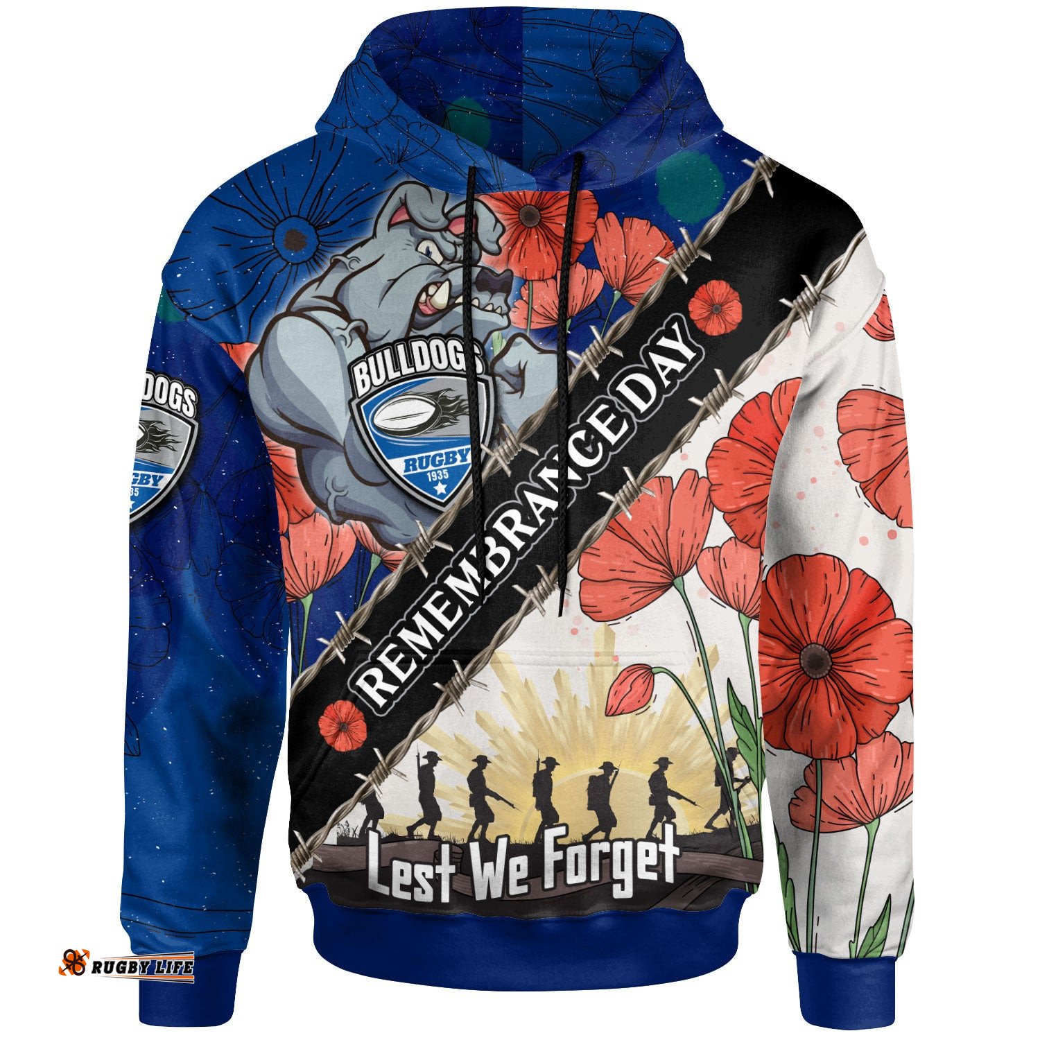 bulldogs rugby hoodie custom remembrance day lest we forget hoodie