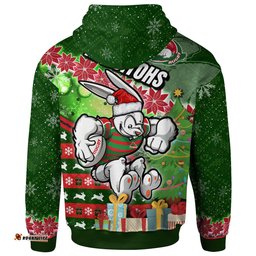 rabbitohs rugby hoodie custom christmas tree rabbit rugby ball hoodie