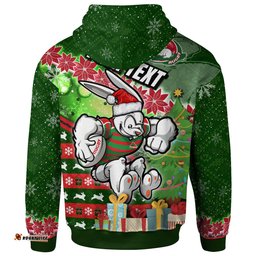 rabbitohs rugby hoodie custom christmas tree rabbit rugby ball hoodie