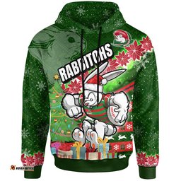 rabbitohs rugby hoodie custom christmas tree rabbit rugby ball hoodie