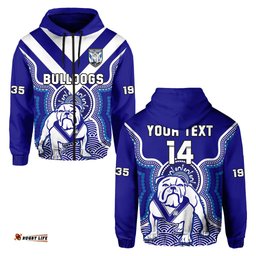 custom text and number bulldogs rugby hoodie canterbury bankstown 1935 indigenous artsy