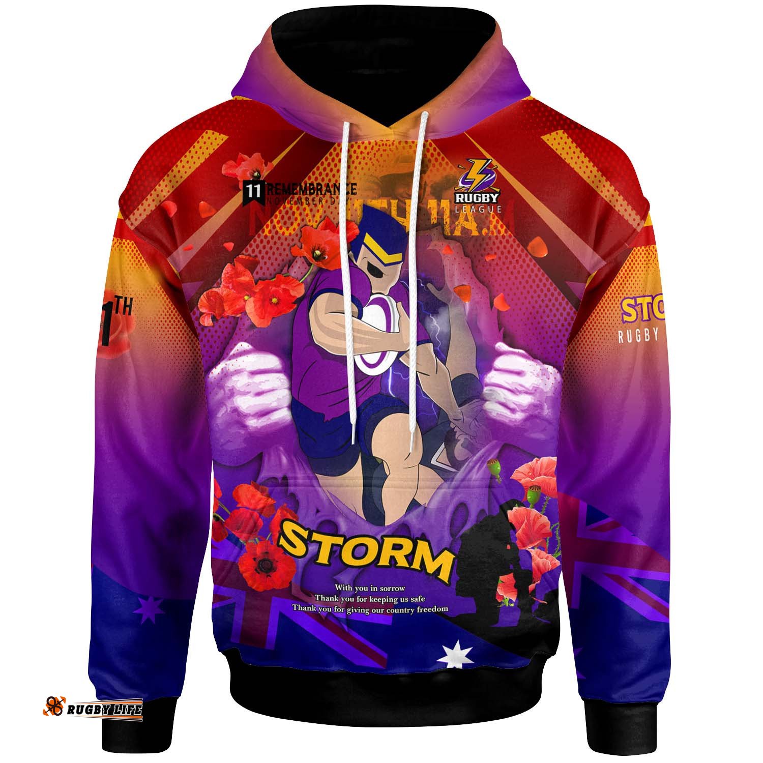 storm rugby hoodie custom storm remembrance day lest we forget poppies hoodie