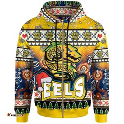 eels rugby christmas hoodie custom xmas eels christmas balls snowflake with aboriginal patterns hoodie