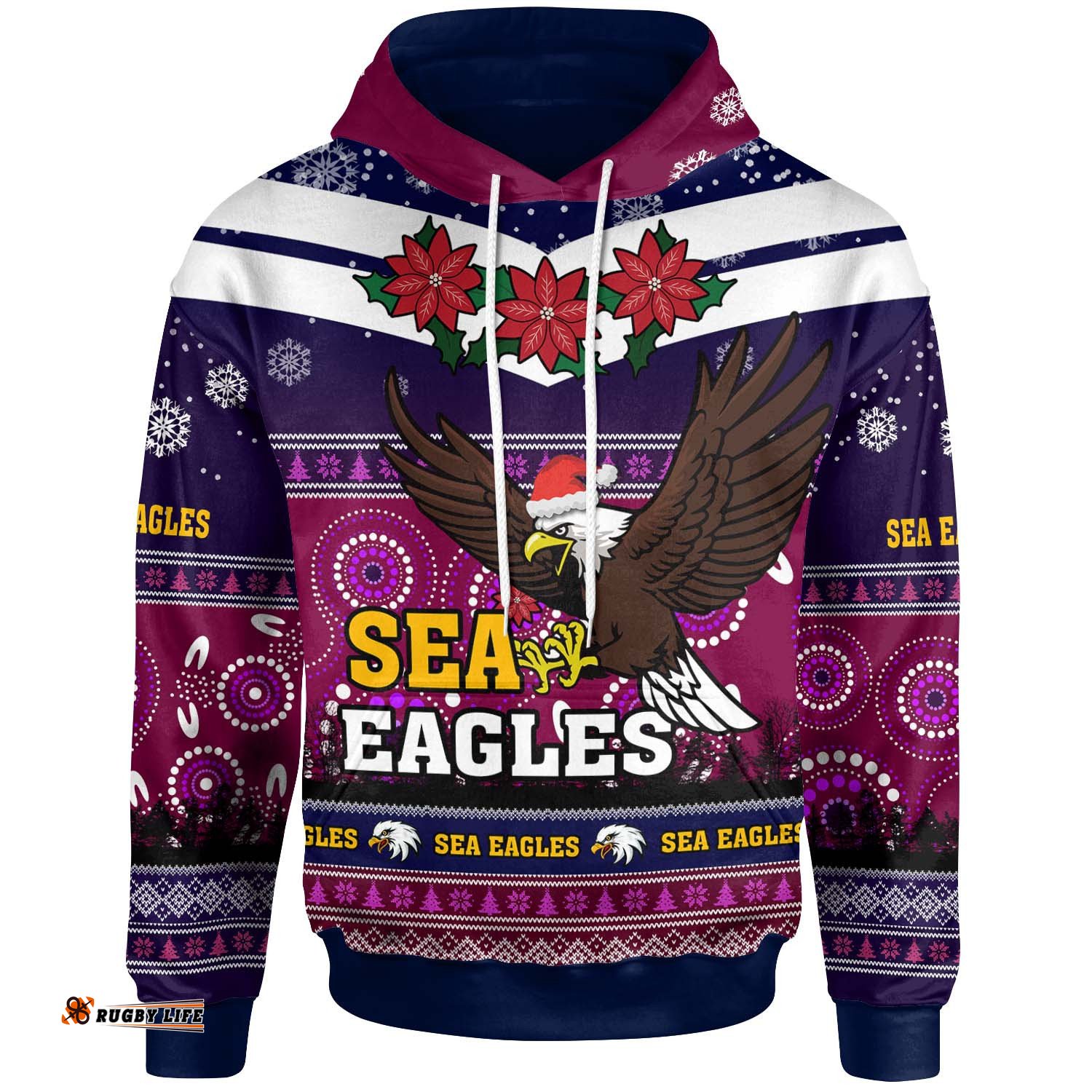 sea eagles rugby christmas hoodie custom sea eagles ugly christmas and aboriginal patterns hoodie