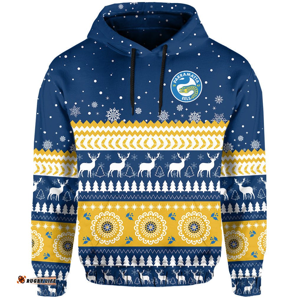 custom personalised eels rugby hoodie christmas parramatta blue