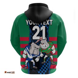 custom text and number nrl combine rabbitohs and bulldogs hoodie