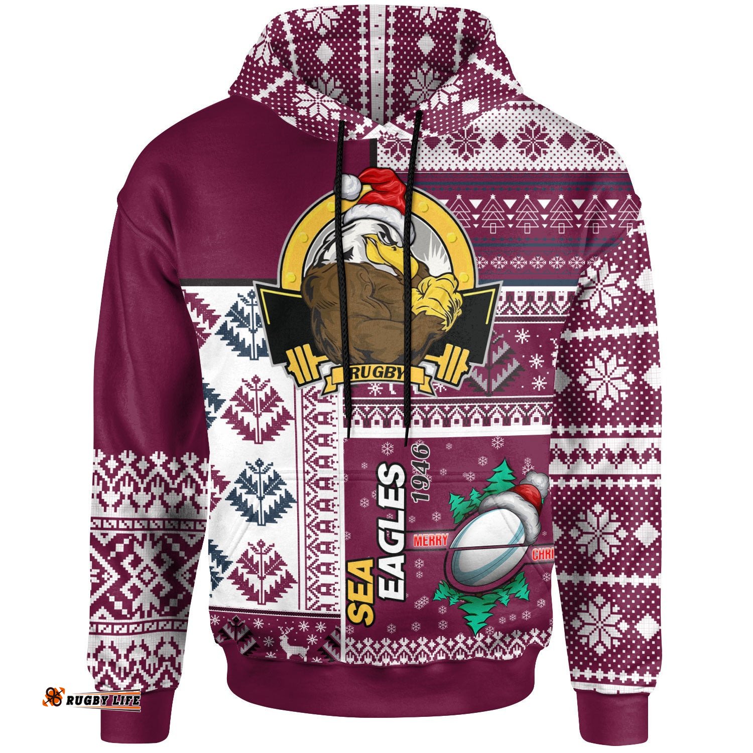 sea eagles rugby hoodie custom christmas snowflakes sea eagles mascot hoodie