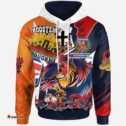 roosters rugby hoodie custom remembrance roosters anzac quote with poppy and rosemary hoodie