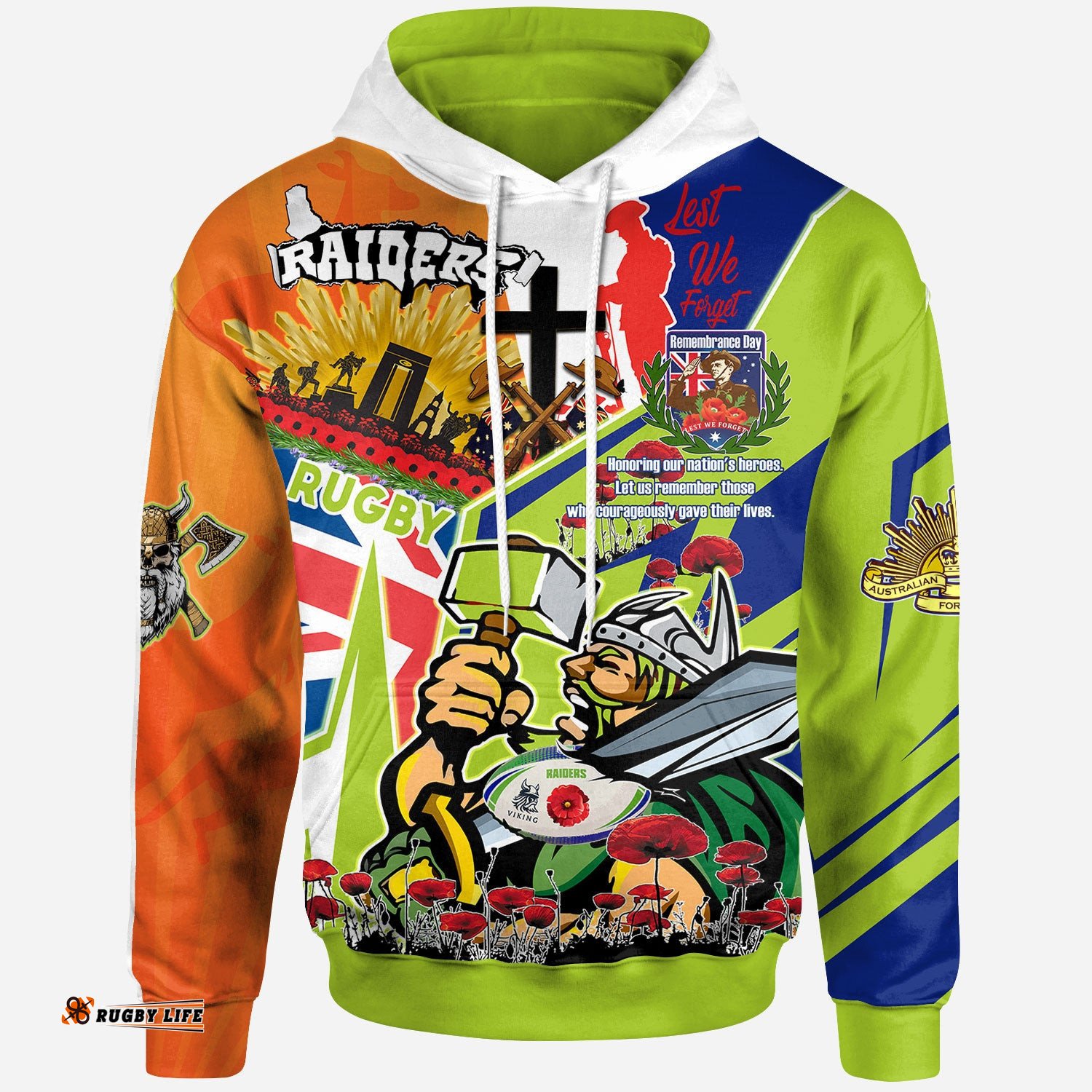 raiders rugby hoodie custom remembrance raiders anzac quote with poppy and rosemary hoodie