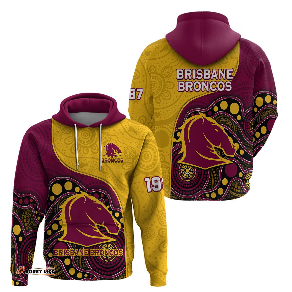 broncos rugby hoodie brisbane 1987 indigenous art