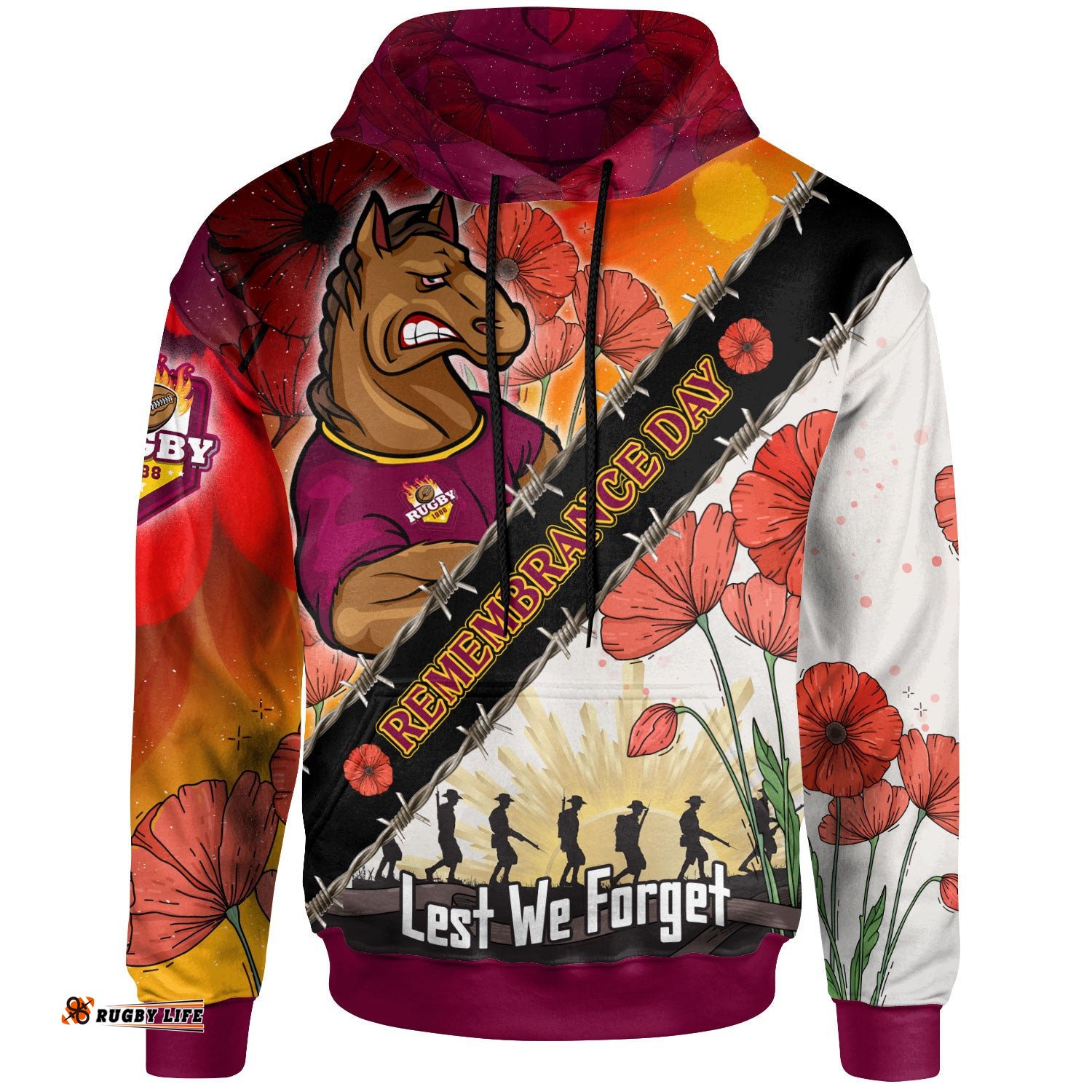 broncos rugby hoodie custom remembrance day lest we forget hoodie