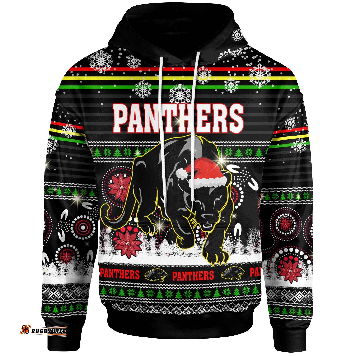 panthers rugby christmas hoodie custom panthers ugly christmas and aboriginal patterns hoodie