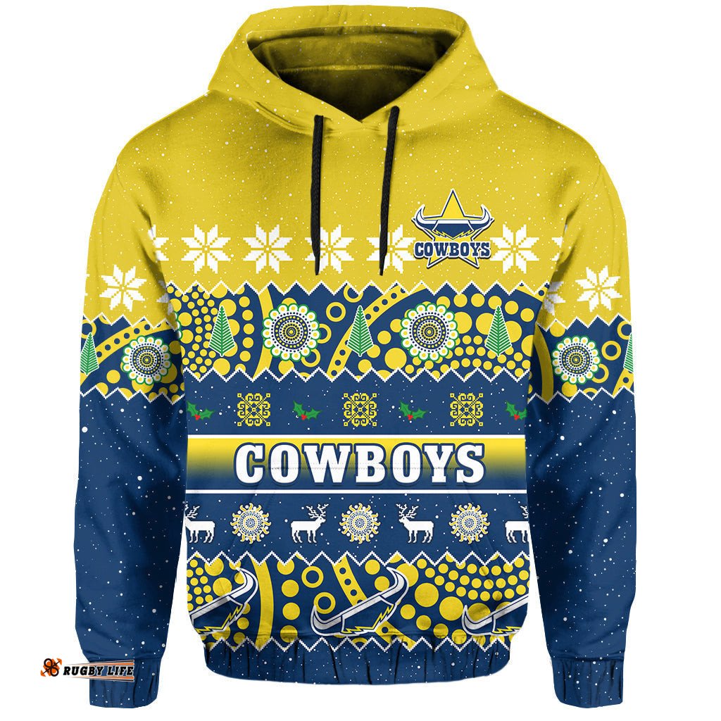 custom personalised cowboys christmas hoodie aboriginal art merry xmas