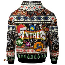 panthers rugby christmas hoodie custom xmas panthers christmas balls snowflake with aboriginal patterns hoodie