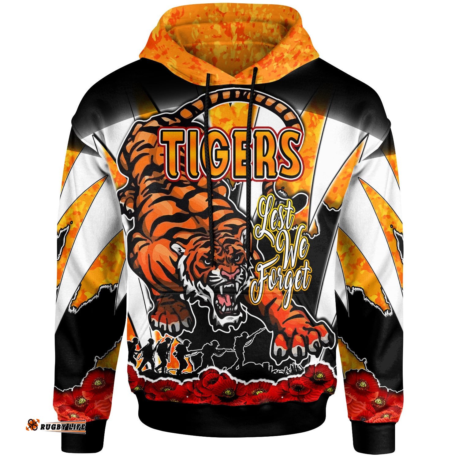 tigers rugby hoodie custom tigers lest we forget and poppies hoodie